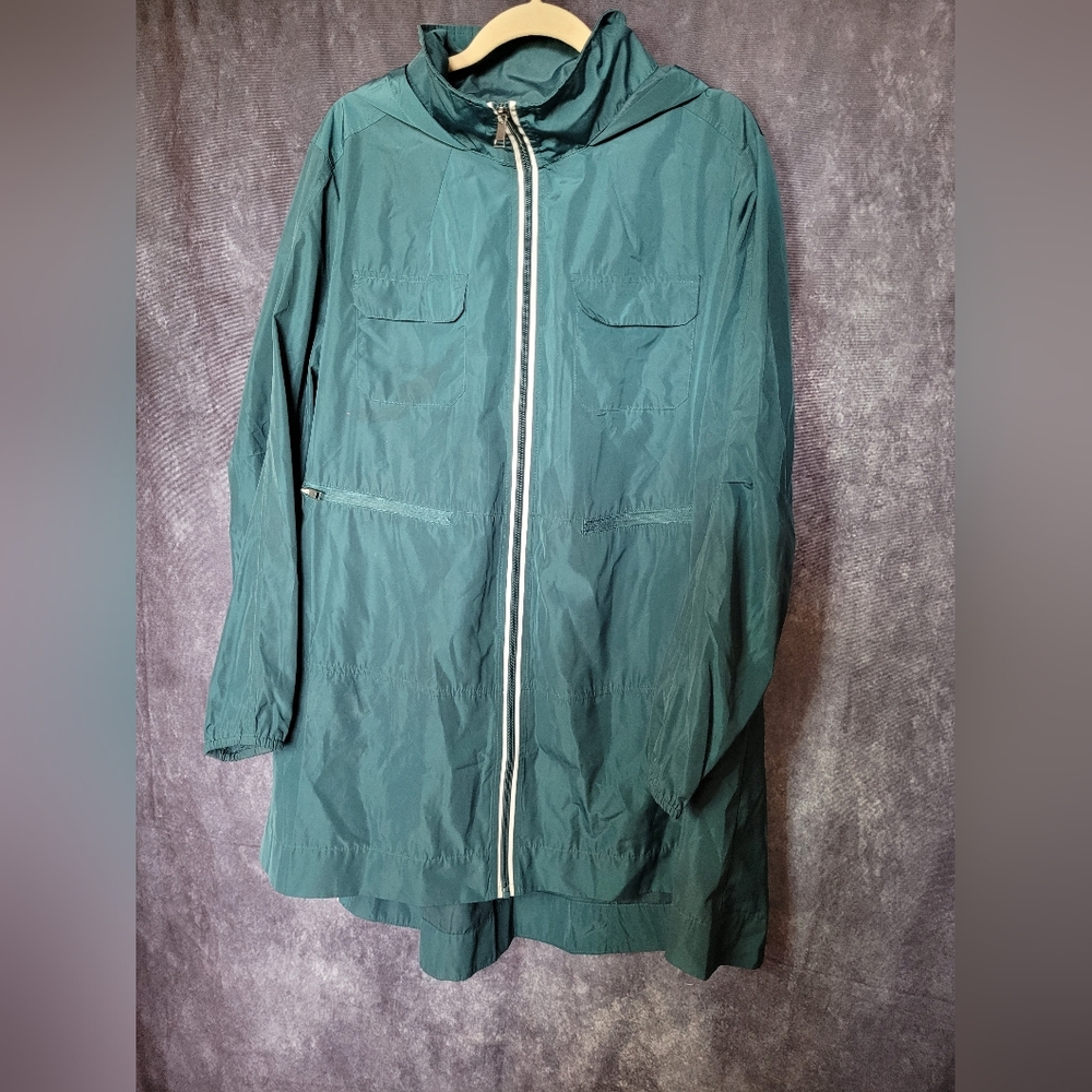 1X Plus Sized Zuda Teal Hooded Raincoat From LAURA